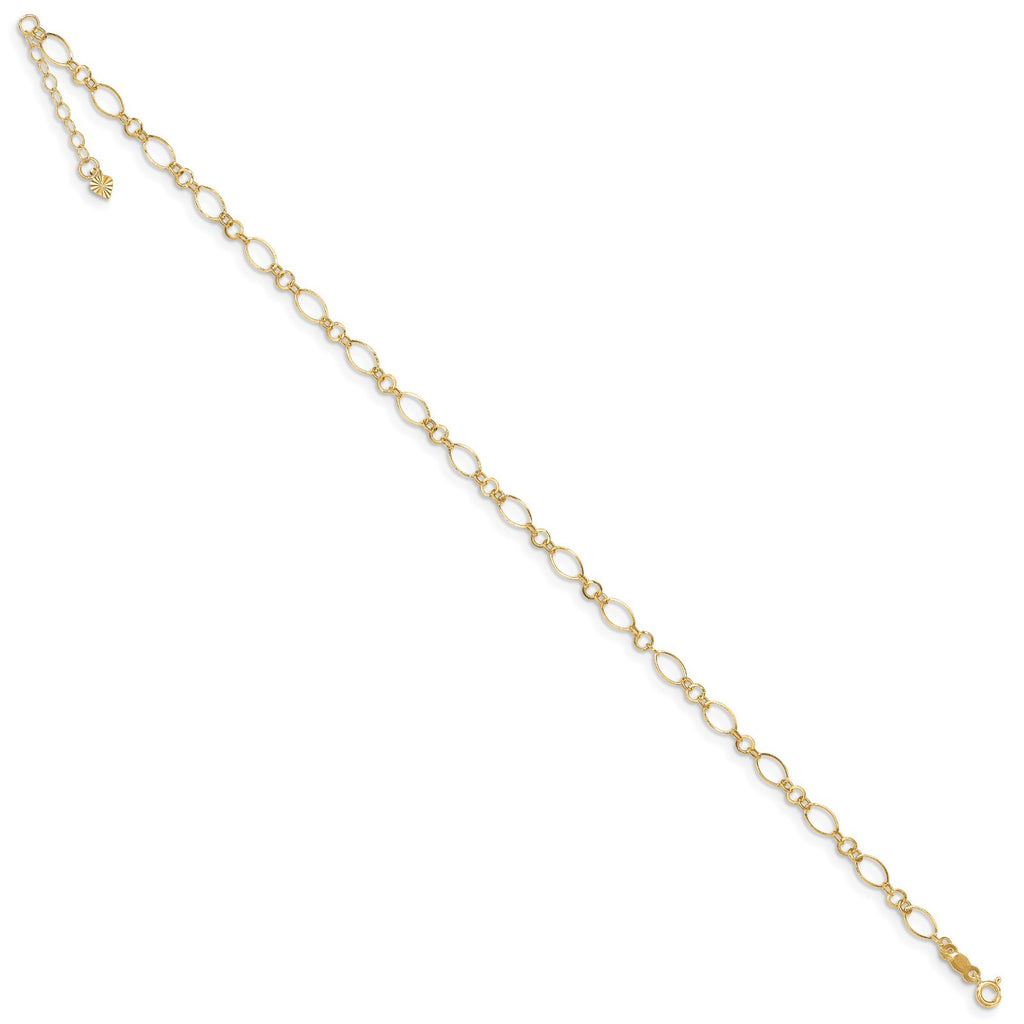 Real 14kt Yellow Gold Fancy Link 9in with 1in ext Anklet; 9 inch