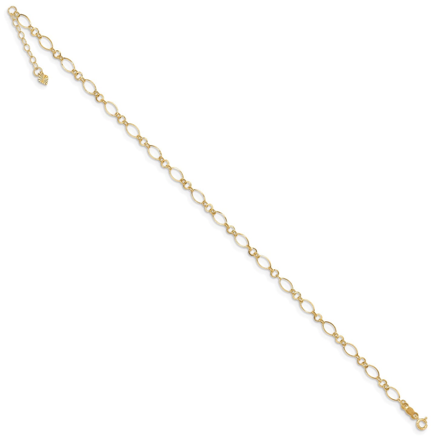 Real 14kt Yellow Gold Fancy Link 9in with 1in ext Anklet; 9 inch