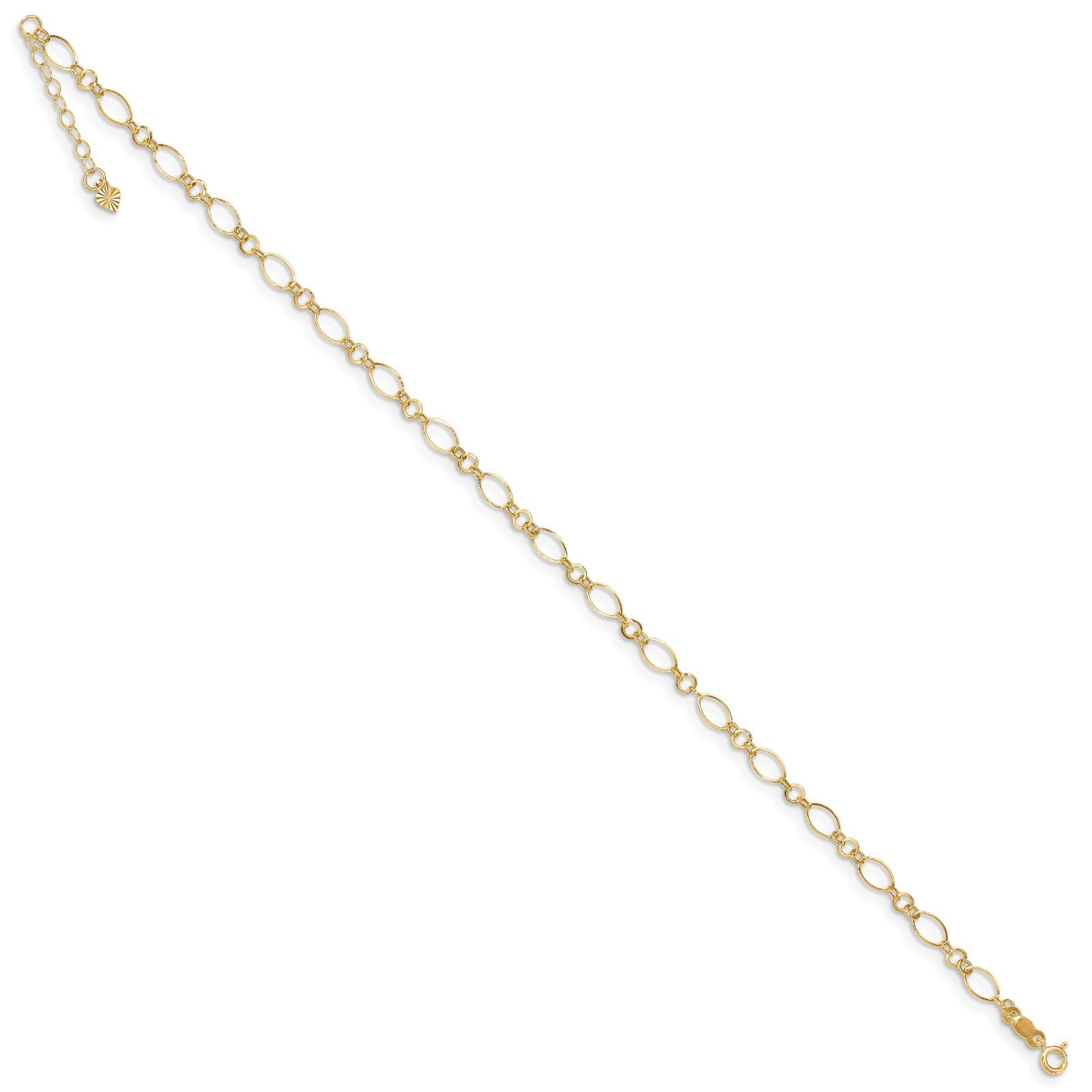 Real 14kt Yellow Gold Fancy Link 9in with 1in ext Anklet; 9 inch