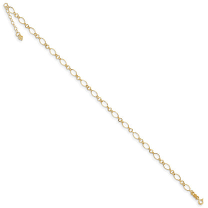 Real 14kt Yellow Gold Fancy Link 9in with 1in ext Anklet; 9 inch