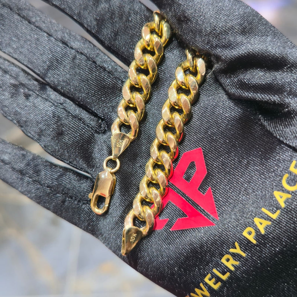 10K Gold Cuban Link Bracelet 9.5mm 9 Inch Solid Yellow Gold Men Women