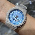 Casio G-Shock S2100  Iced Out Natural Diamond Watch 5CT | Blue Dial Clear Band