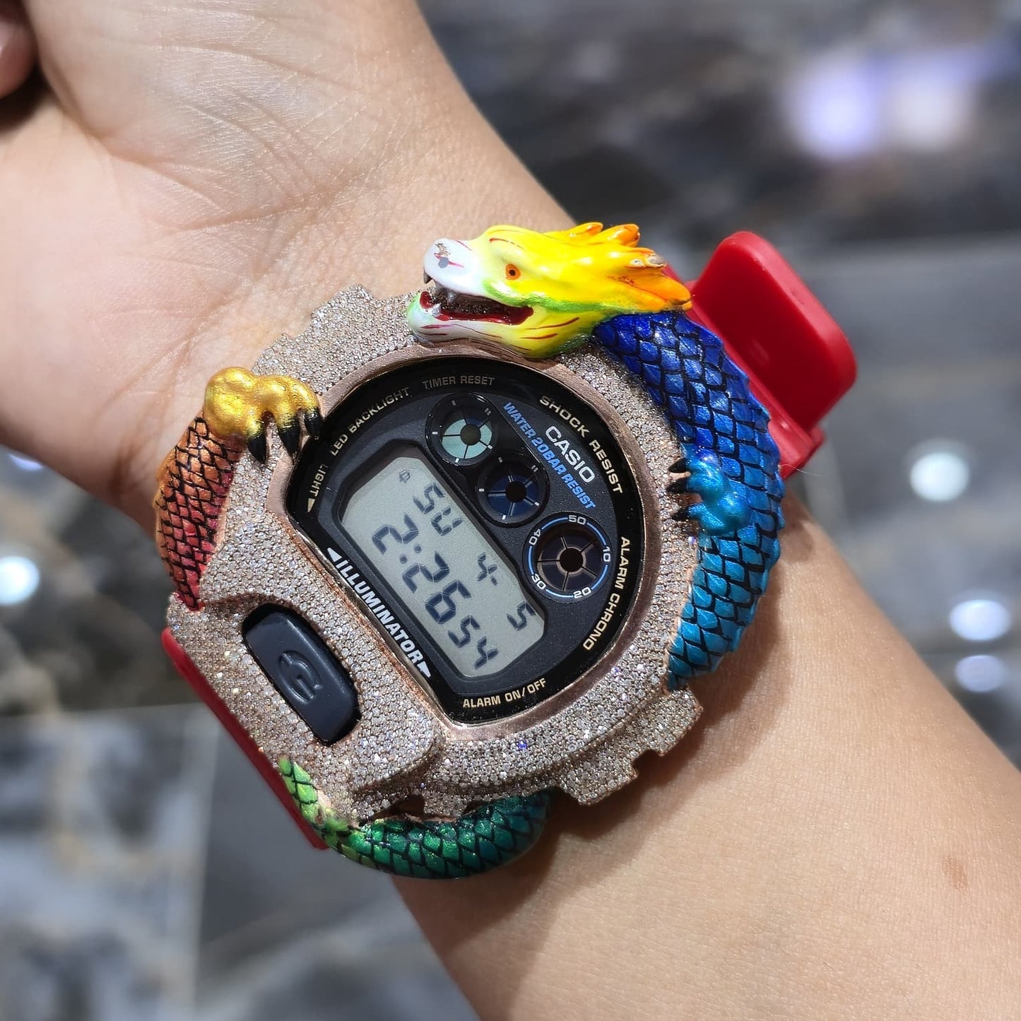 Casio G-Shock (RED) 6900 Iced Out Diamond Watch 5 CTW