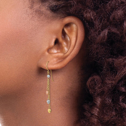 14k Tri-color D/C Triple Heart Dangle Shepherd Hook Earrings 1.24 g
