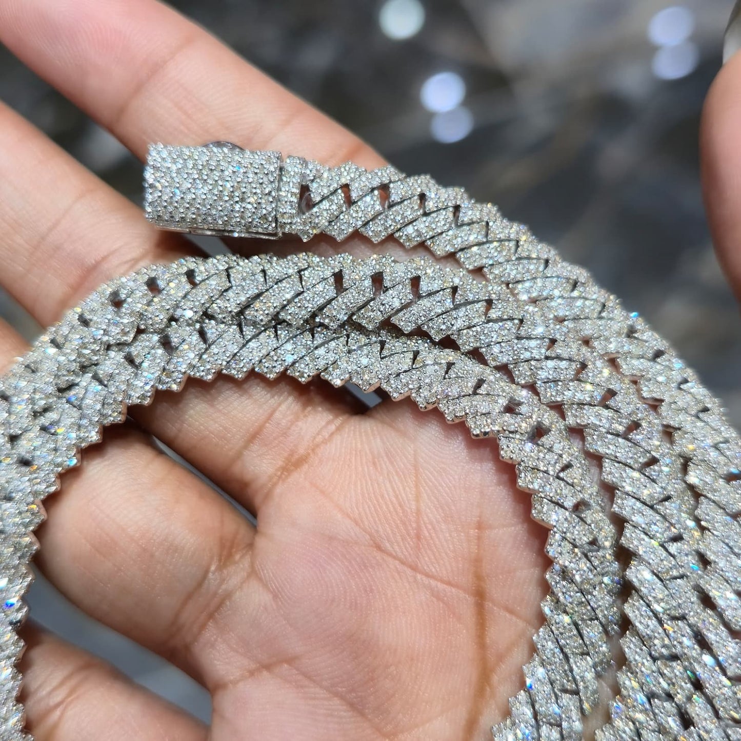 Mens Natural Diamond 8mmx22" 12.9ct Tight Miami Cuban link chain Real 925 Silver