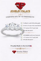 2.25 Ct Round 14K White Gold 3-Stone Created Diamond Engagement Wedding Ring