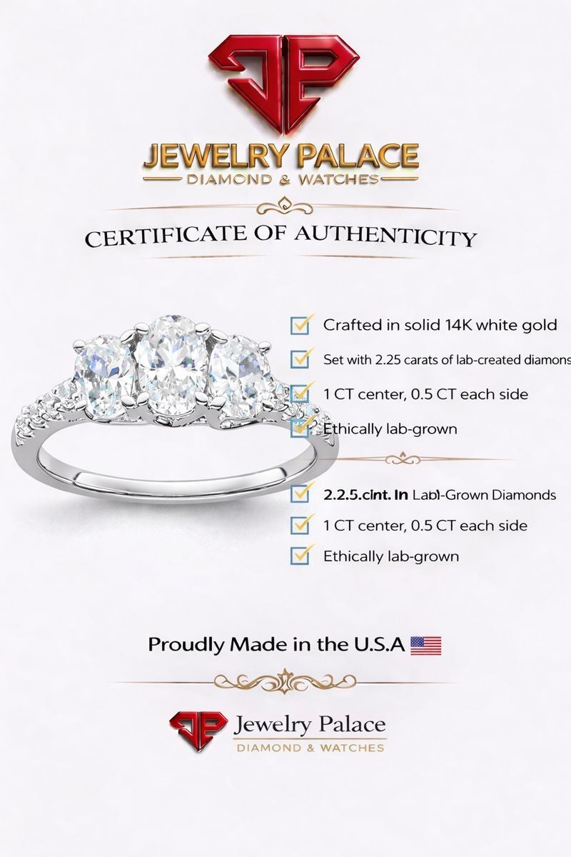 2.25 Ct Round 14K White Gold 3-Stone Created Diamond Engagement Wedding Ring