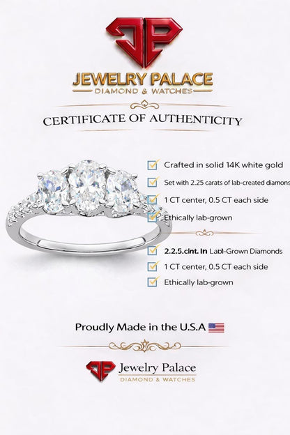 2.25 Ct Round 14K White Gold 3-Stone Created Diamond Engagement Wedding Ring