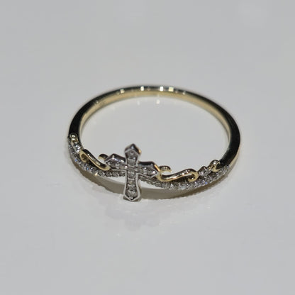 10K Yellow Gold Diamond Cross Ring 0.09 CTW Natural Diamonds Size 7 Religious