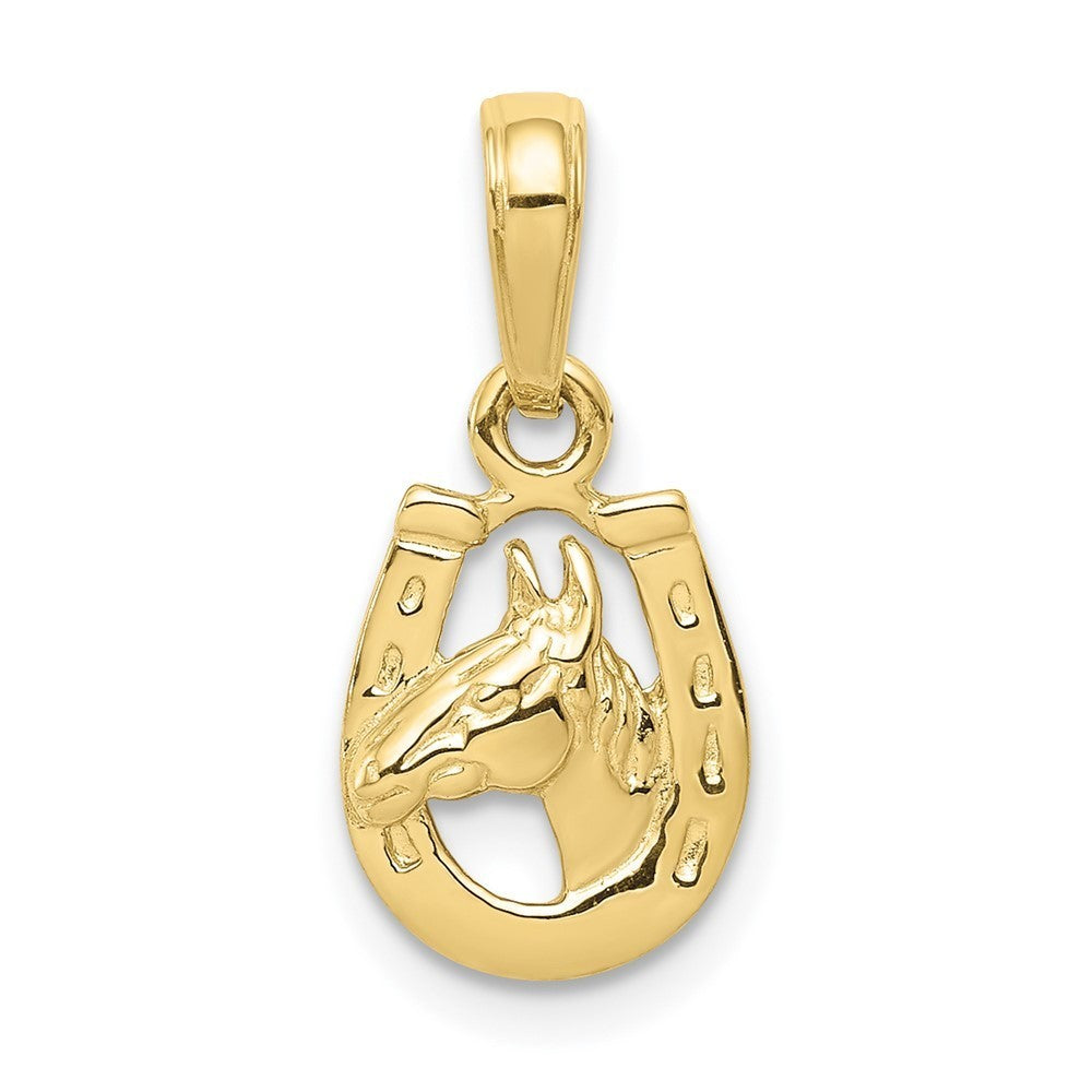 10k Yellow Gold Horse Head In Horseshoe Pendant