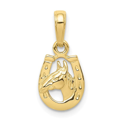 10k Yellow Gold Horse Head In Horseshoe Pendant