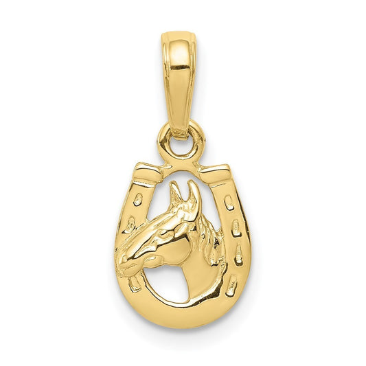 10k Yellow Gold Horse Head In Horseshoe Pendant