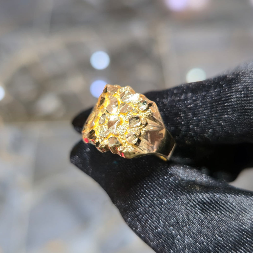 10K Yellow Gold Nugget Ring Men Solid Statement Dome Heavy Bold Real