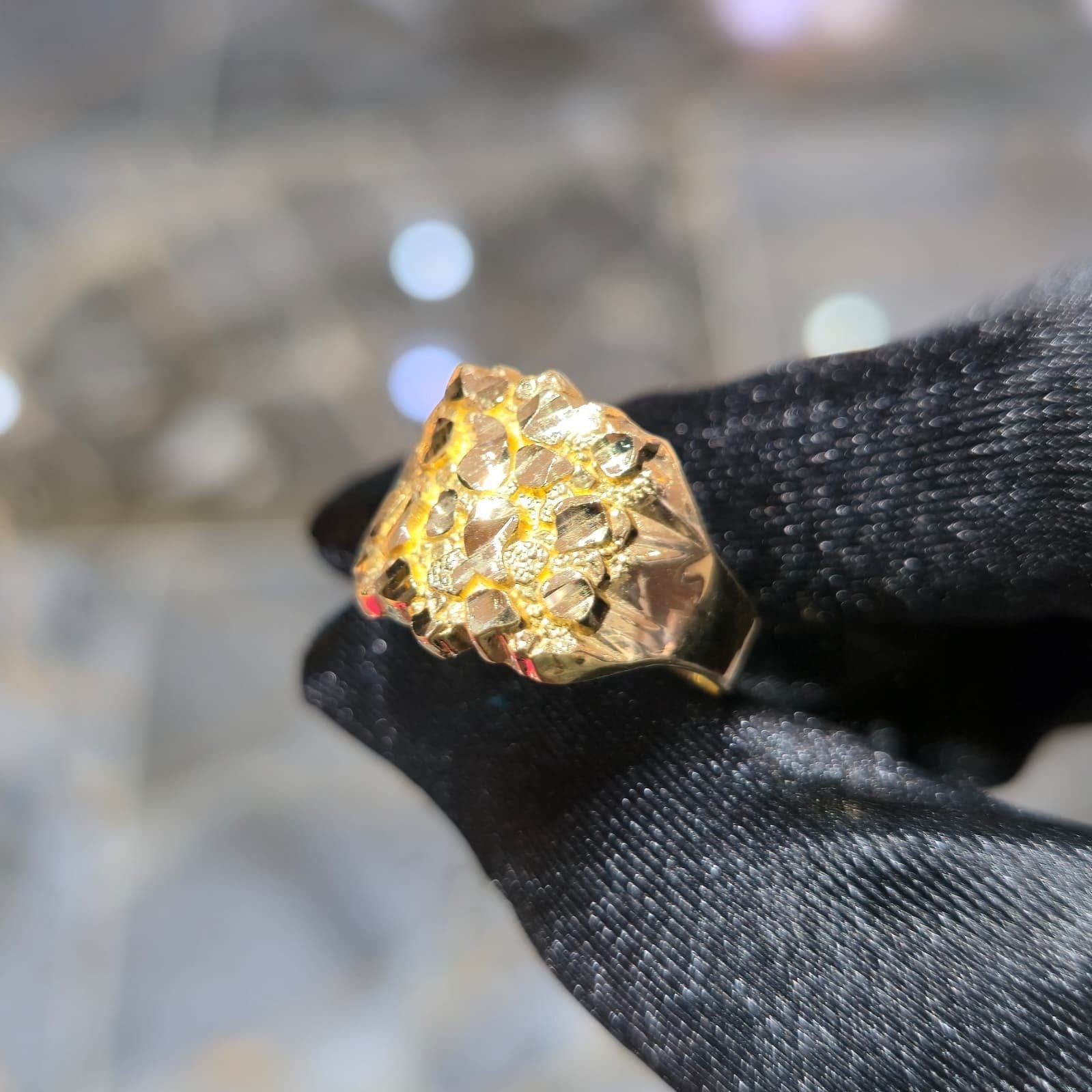 10K Yellow Gold Nugget Ring Men Solid Statement Dome Heavy Bold Real