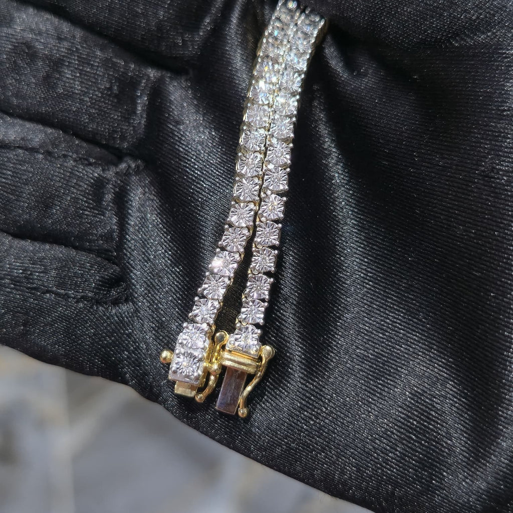 10K Yellow Gold Diamond Tennis Chain Necklace 3.3mm GH SI Men Women