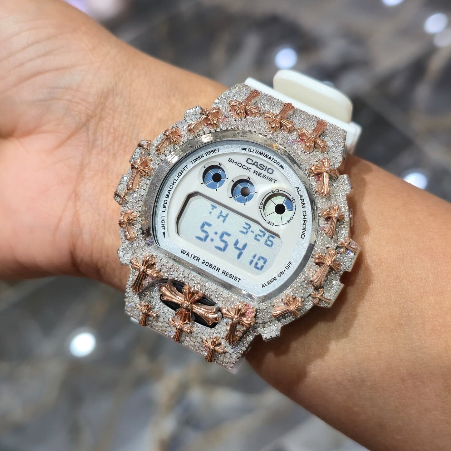 Authentic Diamond G-SHOCK DW6900TR Watch Cross Bezel | 5.00 CTW Natural Diamonds