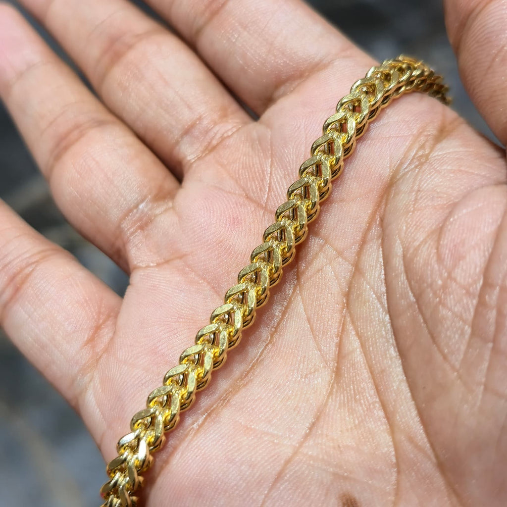 10K Yellow Gold Franco Chain Bracelet 5mm – Solid Box Square Wheat Link, 8” Unis