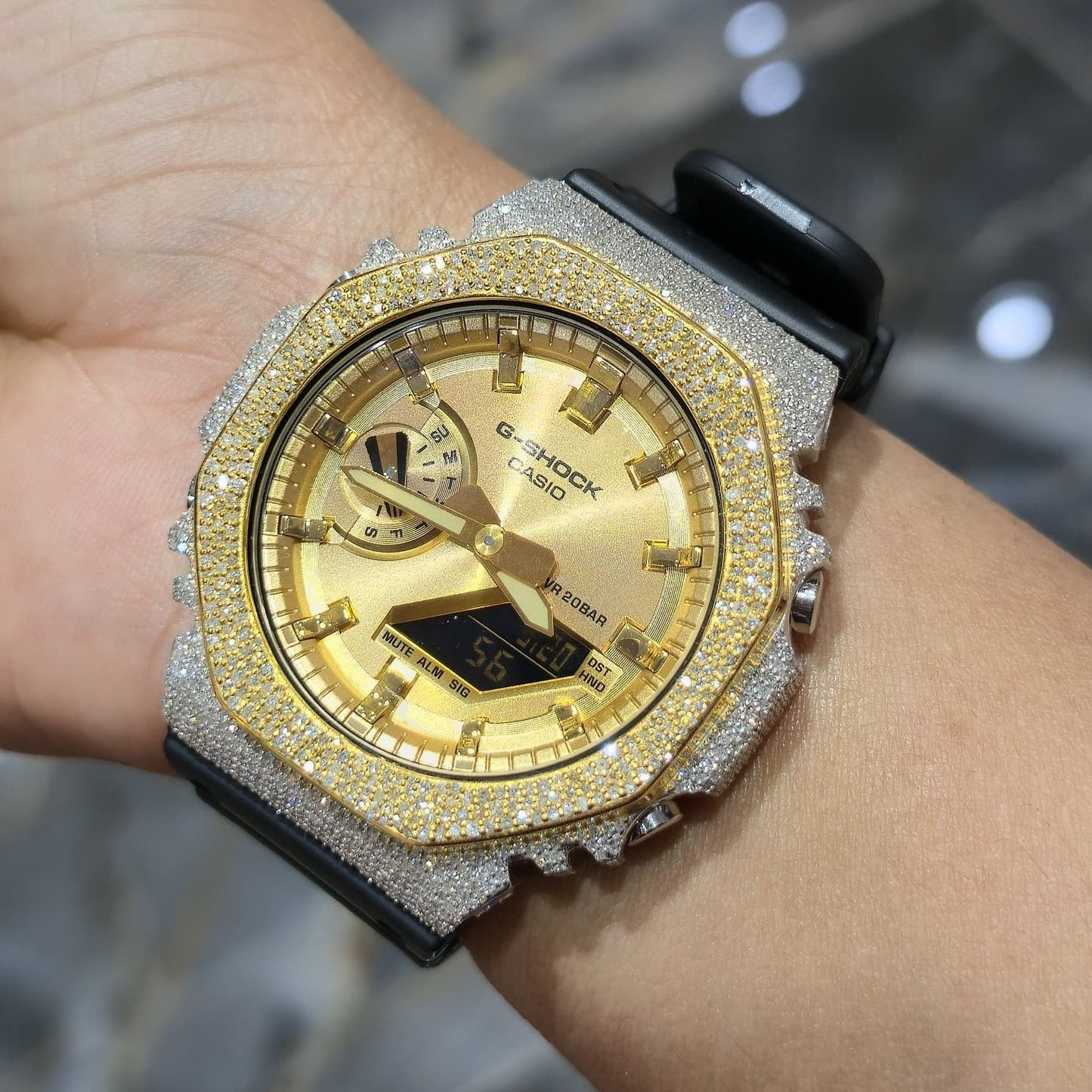 Casio G-Shock S2100  Iced Out Natural Diamond Watch 5CT | Gold Dial