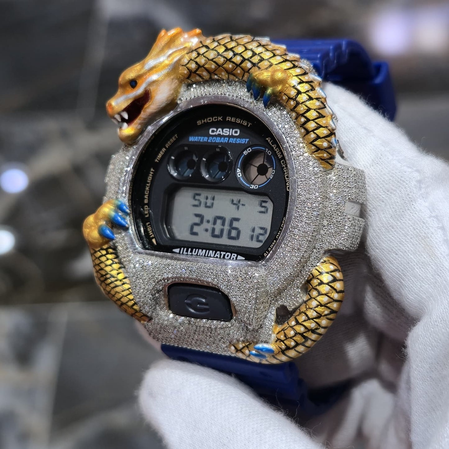 Casio G-Shock Dragon (Blue) 6900 Iced Out Diamond Watch 5 CTW