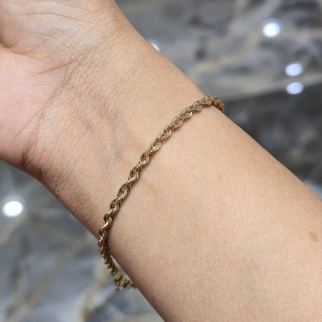 10K Yellow Gold Rope Bracelet 8.5" 3mm 1.94g Real Gold Diamond Cut Twist Link
