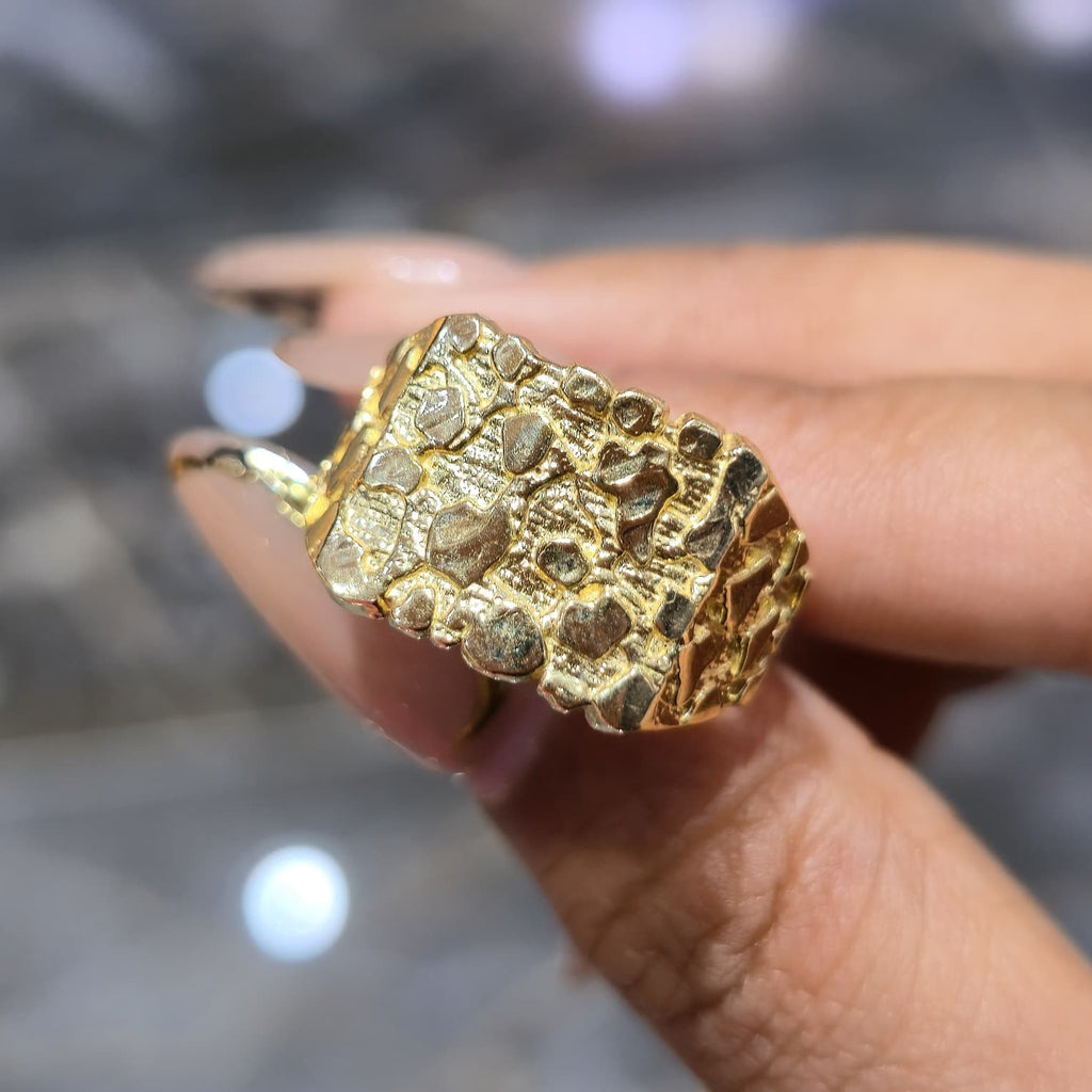 Mens Large Nugget Square Ring Real Solid 10K Yellow Gold ALL SIZES