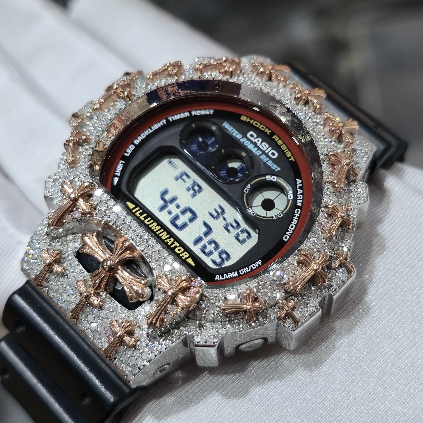 Authentic Diamond G-SHOCK DW6900TR Watch Cross Bezel | 5.00 CTW Natural Diamonds