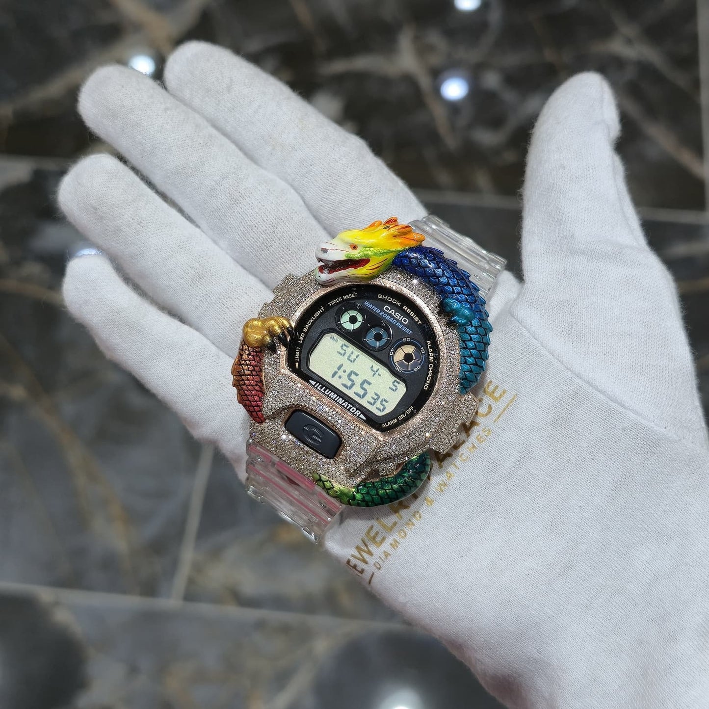 Casio G-Shock Dragon (Clear) 6900 Iced Out Diamond Watch 5 CTW