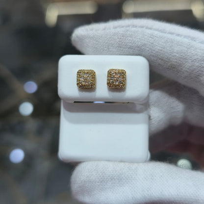 DEAL! 10K Gold Real Natural Diamond Cushion Stud Earrings 0.22 CTW 6MM Screwback