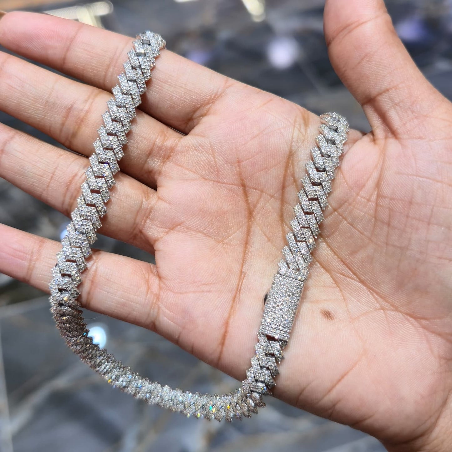 Mens Natural Diamond 8mmx22" 12.9ct Tight Miami Cuban link chain Real 925 Silver