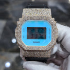 Blue Dial+ G-Shock DW-5600TL 5CT Natural Diamonds All Rose Bezel ICED OUT Watch