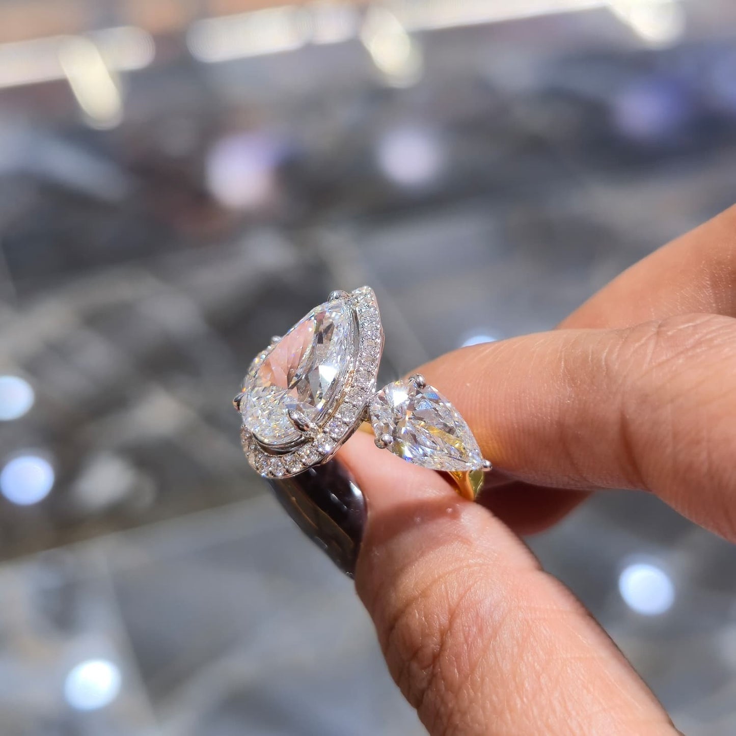 9.42CT Pear Lab Grown Diamond Engagement Ring | 14K Gold | E VVS2 | Halo 3-Stone
