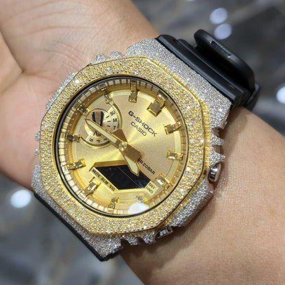 Casio G-Shock S2100  Iced Out Natural Diamond Watch 5CT | Gold Dial