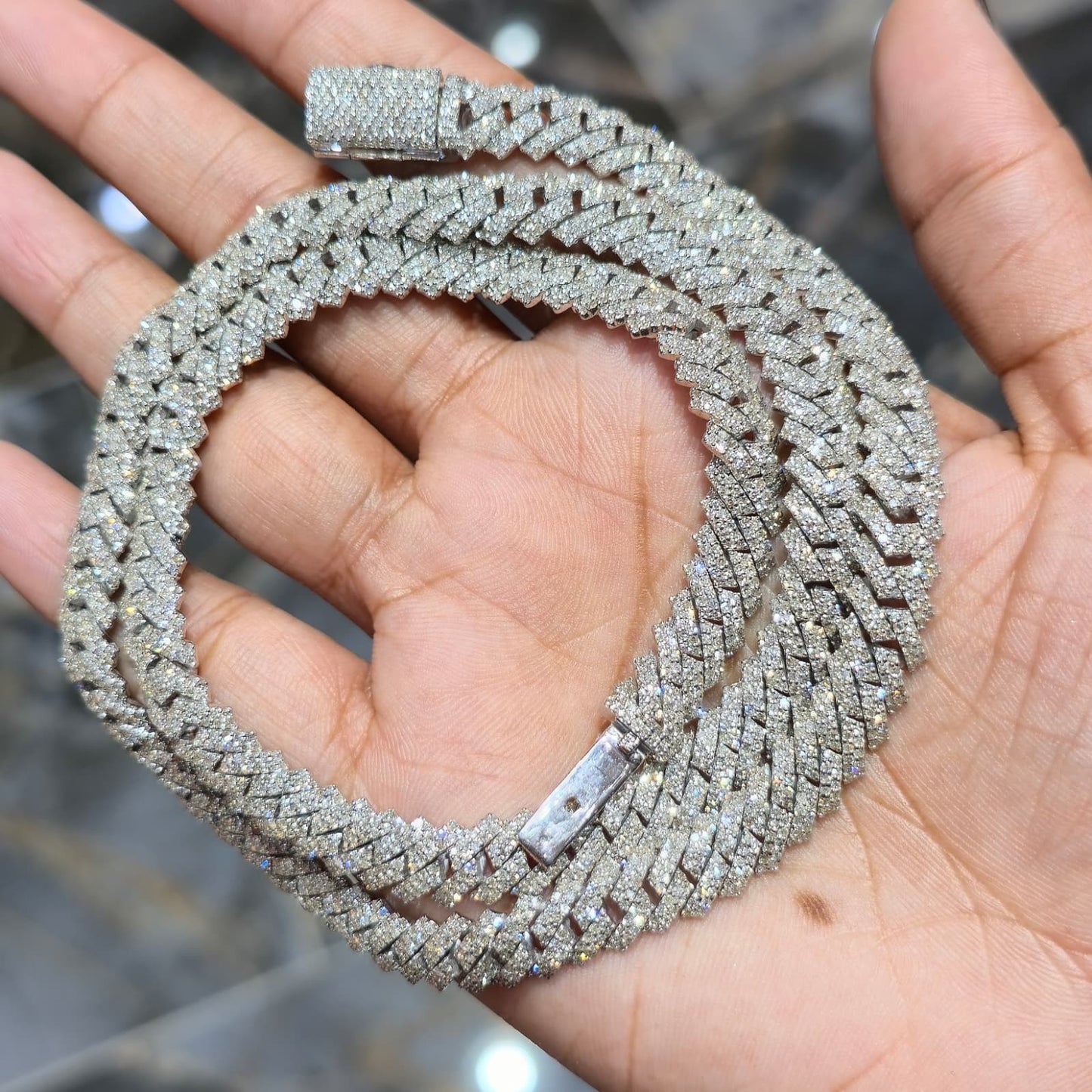 Mens Natural Diamond 8mmx22" 12.9ct Tight Miami Cuban link chain Real 925 Silver