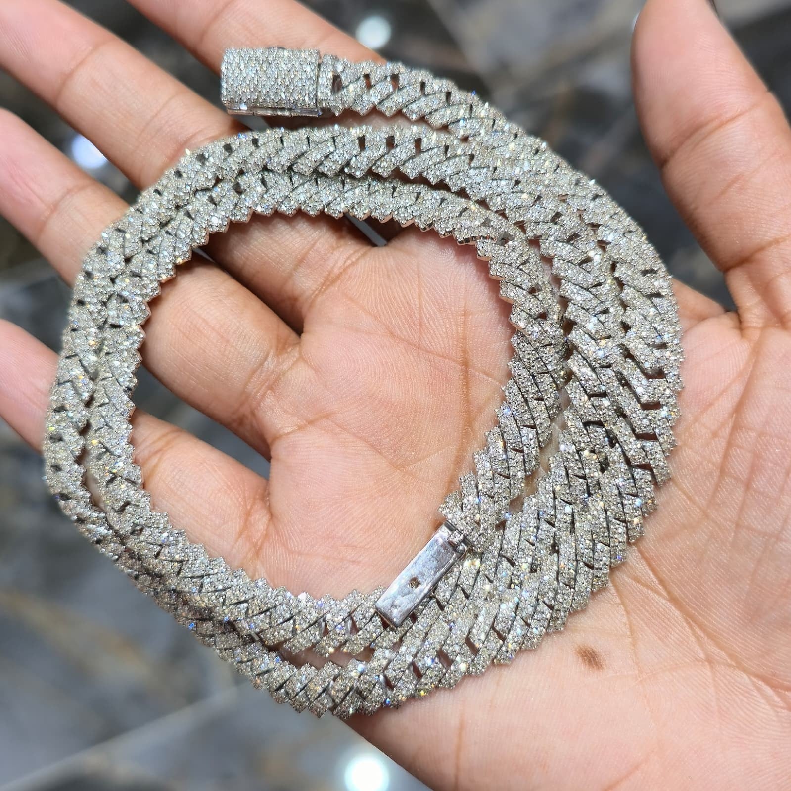 Mens Natural Diamond 8mmx22" 12.9ct Tight Miami Cuban link chain Real 925 Silver