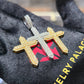 Real 10K Solid Yellow Gold Diamond Triple Cross Charm Pendant