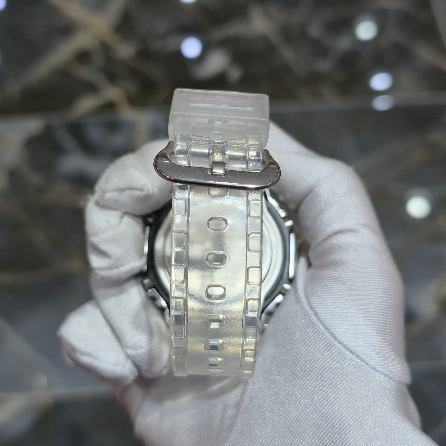 Casio G-Shock S2100  Iced Out Natural Diamond Watch 5CT | Blue Dial Clear Band