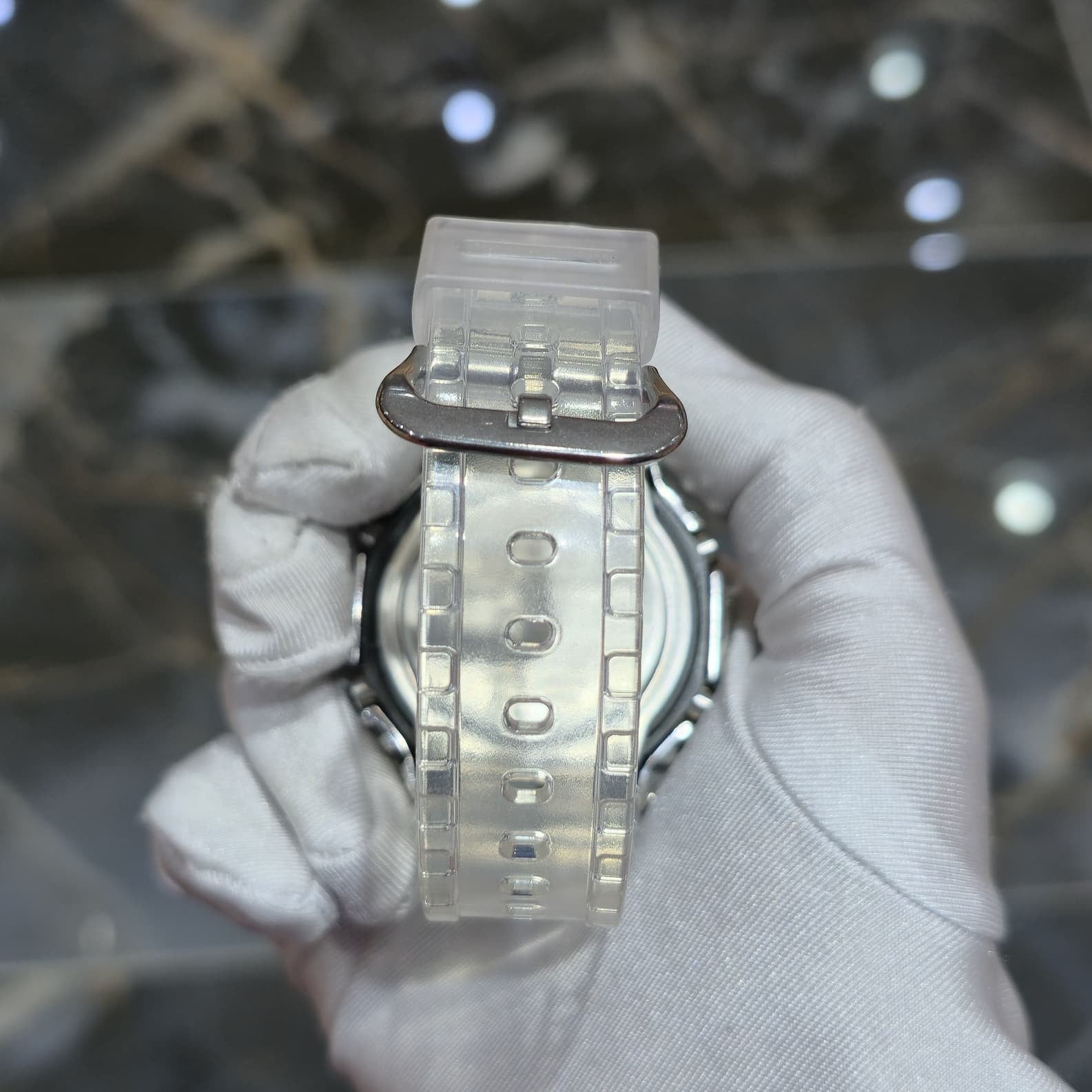 Casio G-Shock S2100  Iced Out Natural Diamond Watch 5CT | Blue Dial Clear Band