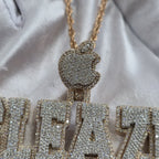 Custom Design Real Diamond Two Layer Block Nameplate Pendant Gold   2.5"