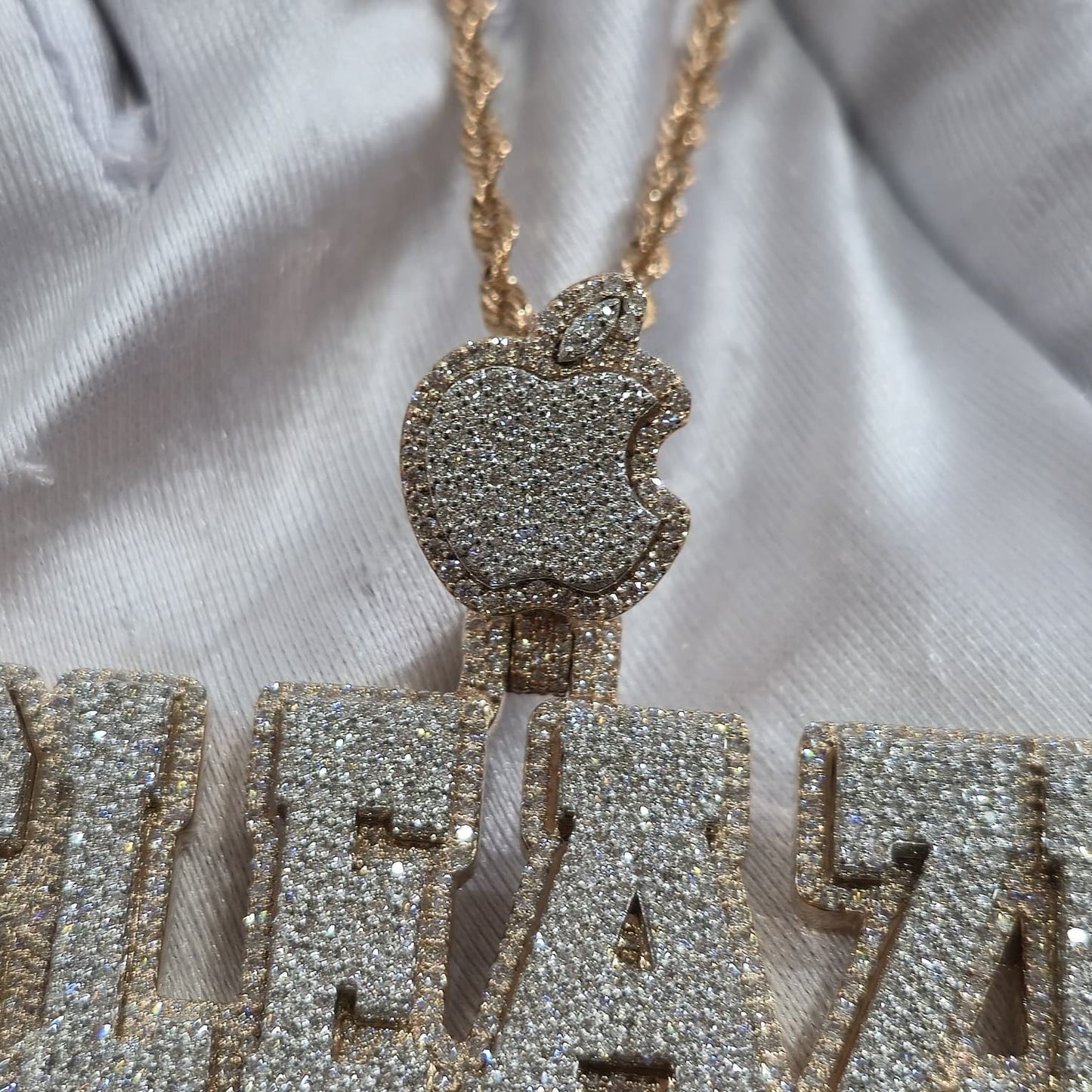 Custom Design Real Diamond Two Layer Block Nameplate Pendant Gold   2.5"