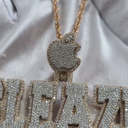 Custom Design Real Diamond Two Layer Block Nameplate Pendant Gold   2.5"