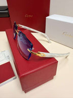 Cartier C Decor Rimless Sunglasses Customized Authentic Blue Lenses Full Set Box