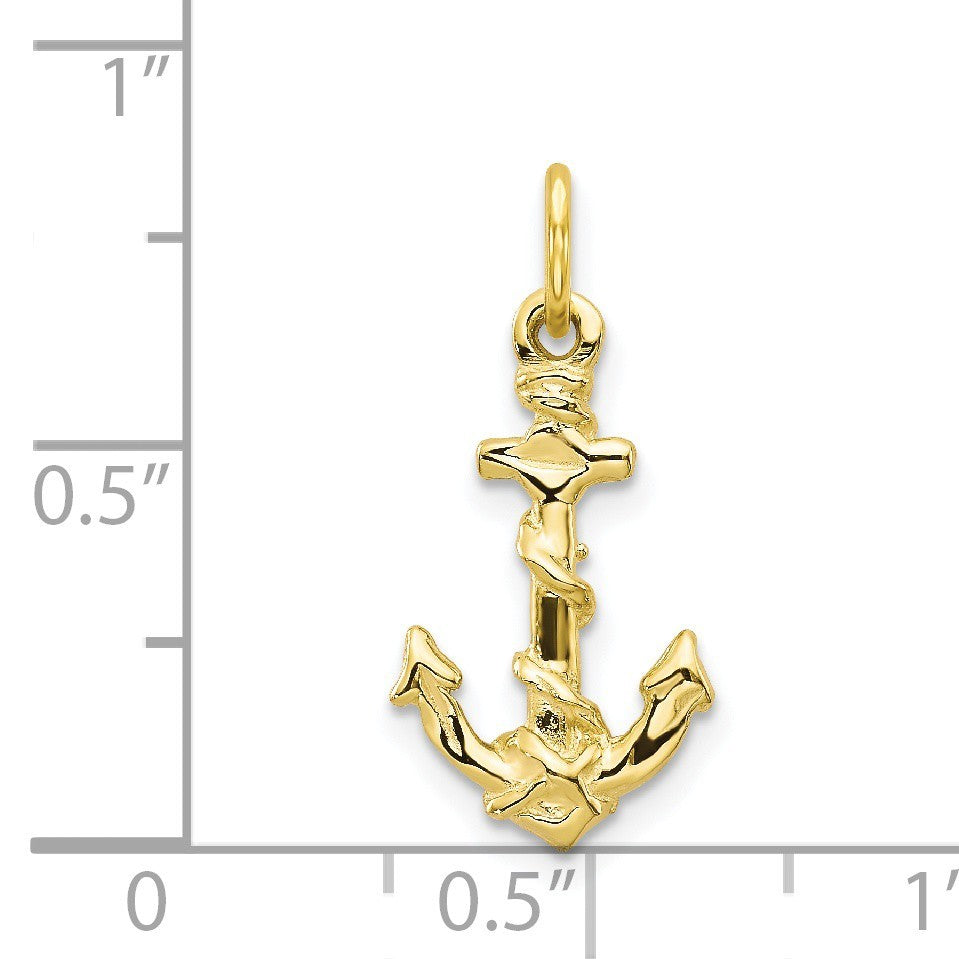 10K Yellow Gold 3-D Anchor With Shackle and Entwined Rope Charm Pendant 0.69gm