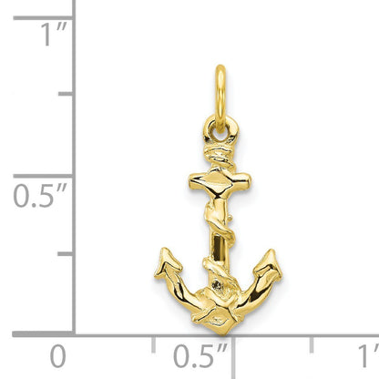 10K Yellow Gold 3-D Anchor With Shackle and Entwined Rope Charm Pendant 0.69gm