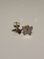 0.12CTW Natural Diamond 10K Gold Yellow White Butterfly Stud Earrings 9mm