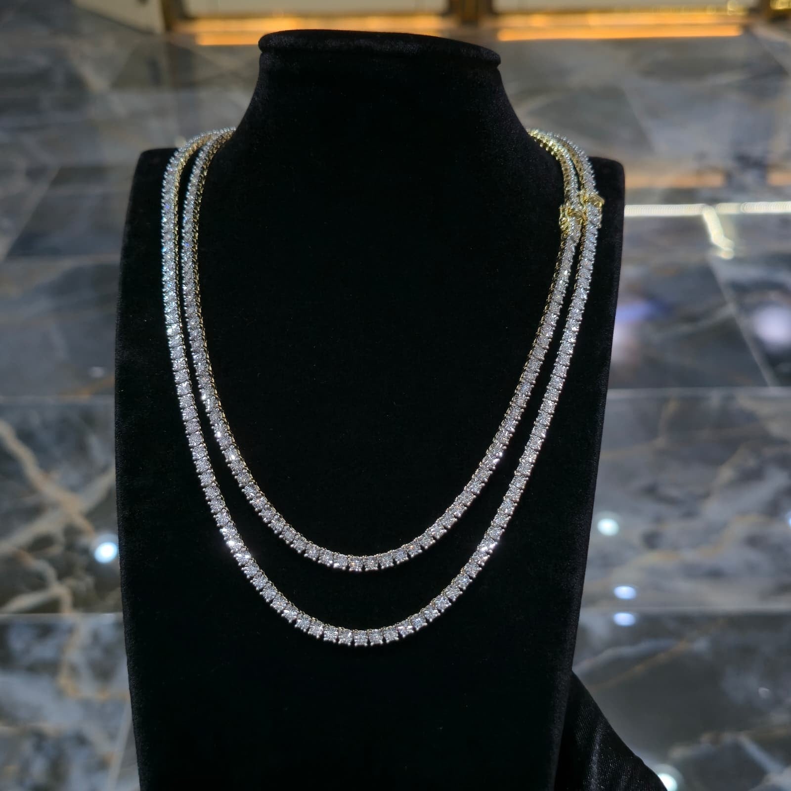 10K Yellow Gold Diamond Tennis Chain Necklace 3.3mm GH SI Men Women