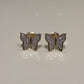 0.12CTW Natural Diamond 10K Gold Yellow White Butterfly Stud Earrings 9mm
