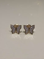 0.12CTW Natural Diamond 10K Gold Yellow White Butterfly Stud Earrings 9mm