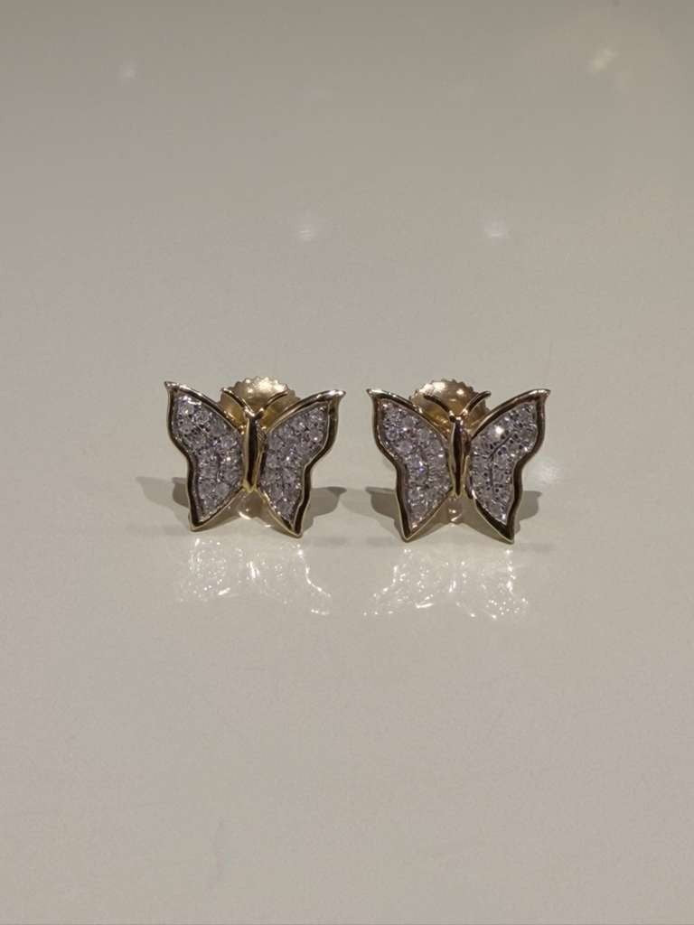 0.12CTW Natural Diamond 10K Gold Yellow White Butterfly Stud Earrings 9mm