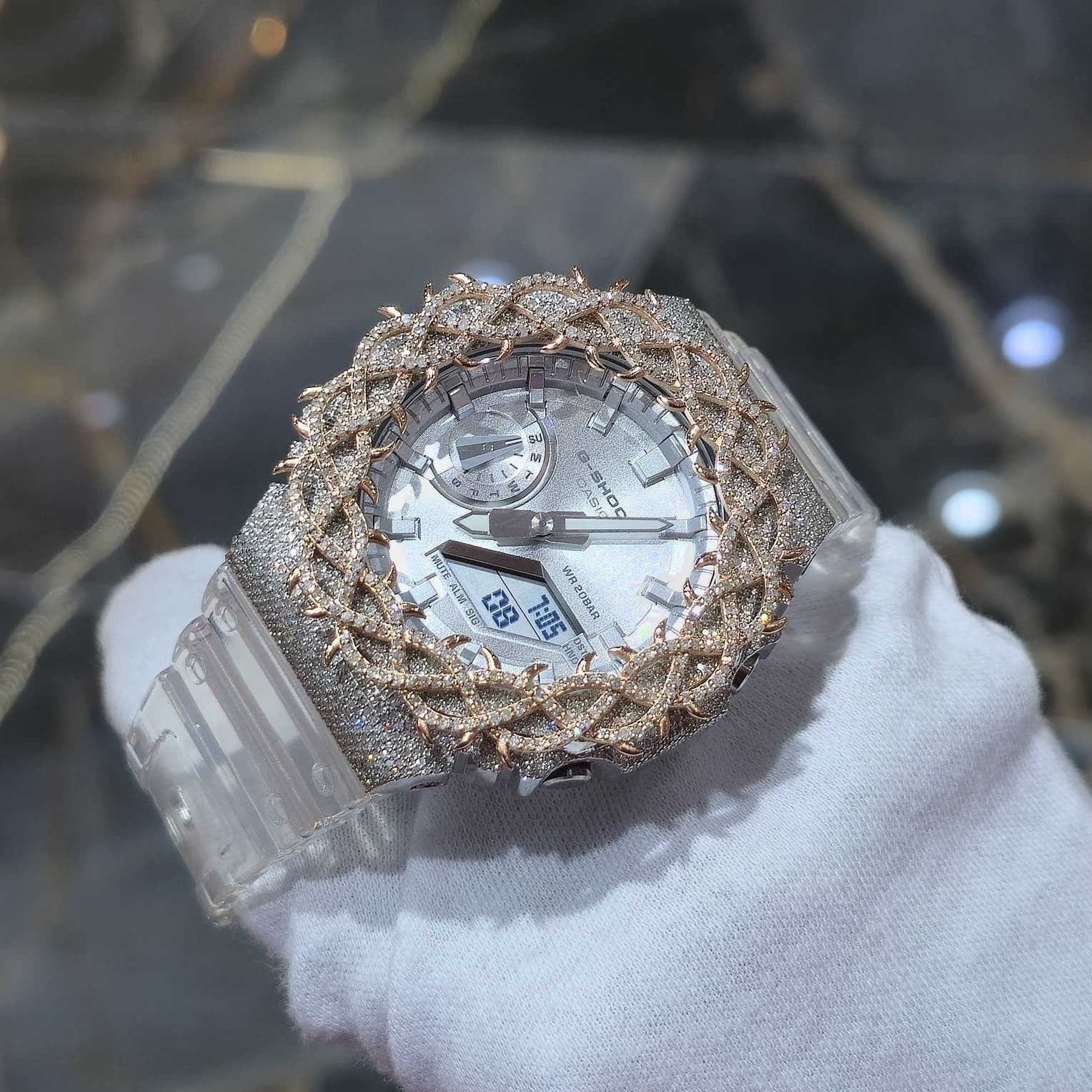 Authentic Casio G-Shock S2100  Iced Out Natural Diamond Watch 5CT | Silver Dial