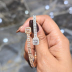 1.38 CT Real Diamond Bangle Bracelet Rectangular Halo Baguette 5MM 7” Solid Gold